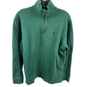 Polo Ralph Lauren Men's Size Medium Green Quarter Zip Pullover Sweatshirt‎